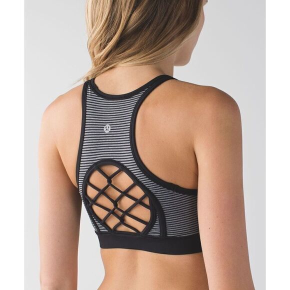 Lululemon Sweaty Or Not Bra II Mini Pop Stripe Heathered Slate Black /blk Size 8 - Picture 1 of 9